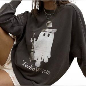 Aerie Feelin Witchy Halloween XL Big Chill Crew Sweatshirt Women Gray Oversized